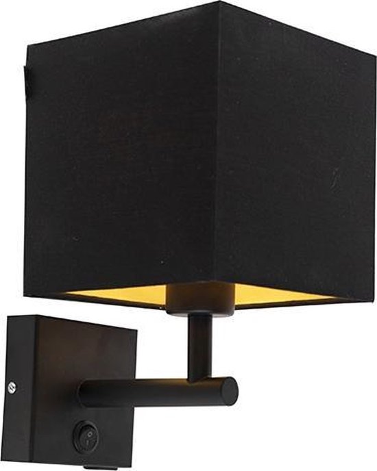 QAZQA combi - Moderne Wandlamp met kap voor binnen - 1 lichts - L 200 mm - Zwart - Woonkamer | Slaapkamer | Keuken