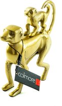 Colmore beeld aap met kind op rug aluminium - decoratief beeld - apen - dieren