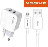 Xssive Duo Dual USB lader met Micro USB Kabel voor Asus smartphones o.a. Zenfone 2 Deluxe, Laser, Go, Max met 2 USB poorten