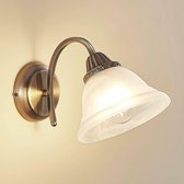Lindby - wandlamp - 1licht - glas, metaal - H: 20 cm - E27 - wit alabaster, oud-messing