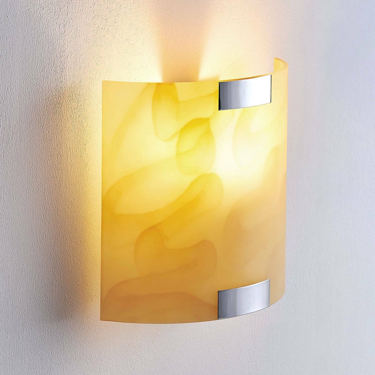 Lindby - LED wandlamp - 1licht - glas, metaal - H: 20 cm - E14 - amber alabaster, chroom - Inclusief lichtbron