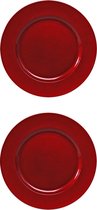 2x stuks diner borden/onderborden rood met glitters 33 cm