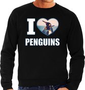I love penguins trui met dieren foto van een pinguin zwart voor dames - cadeau sweater pinguins liefhebber 2XL