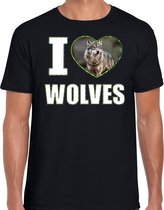 I love wolves t-shirt met dieren foto van een wolf zwart voor heren - cadeau shirt wolven liefhebber L