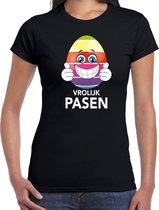 Paasei met duimen omhoog vrolijk Pasen t-shirt / shirt - zwart - dames - Paas kleding / outfit XL