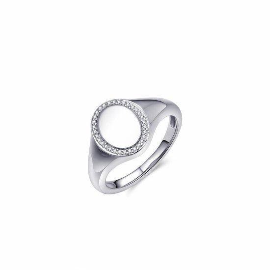 Jewels Inc. - Ring - Ovale Zegelring met Zirkonia Stenen - 13mm - Gerhodineerd Zilver 925