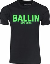 Ballin - Heren T-Shirt - Ronde Hals - Regular Fit - Zwart - Neon Groen