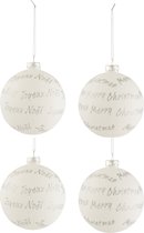 J-Line Kerstballen - glas - wit & zilver - doos van 4 stuks - kerstboomversiering