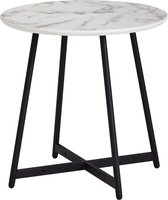 Nancy's Hobart Bijzettafel - Salontafel - Koffietafel - Rond - Marmerlook - Wit - Zwart - Ø 50 cm