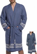 Hamam Badjas Krem Sultan Navy - M - unisex - hotelkwaliteit - sauna badjas - luxe badjas - dunne zomer badjas - ochtendjas