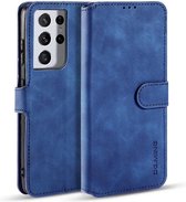 caseme - Hoesje geschikt voor Samsung Galaxy S21 Ultra - met magnetische sluiting - ming serie - leren book case - blauw