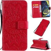 Geperst afdrukken Zonnebloempatroon Horizontale flip PU lederen tas voor Galaxy A80, met houder en kaartsleuven en portemonnee en draagkoord (rood)