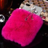 Voor iPhone 8 Plus & 7 Plus Echt konijnenhaar Diamond Encrusted Flash Powder Soft TPU beschermhoes (magenta)