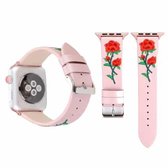 Geborduurde lederen polshorlogeband met roestvrijstalen gesp voor Apple Watch Series 3 & 2 & 1 42 mm (roze)