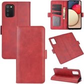 Voor Samsung Galaxy A02s (EU-versie) Dubbelzijdige magnetische gesp Horizontale flip lederen tas met houder & kaartsleuven en portemonnee (rood)