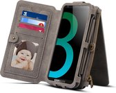 Dibase voor Galaxy S9 + & A8 + (2018) Multifunctioneel schapenstangmateriaal Universele horizontale flip-case met houder en kaartsleuven & fotolijst & haak en afneembare rugbeschermhoes (grij