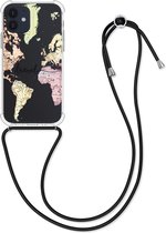 kwmobile telefoonhoesje voor Apple iPhone 12 / 12 Pro - Hoesje met koord in zwart / meerkleurig / transparant - Back cover voor smartphone