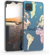 kwmobile telefoonhoesje voor Samsung Galaxy A12 - Hoesje voor smartphone in zwart / meerkleurig / transparant - Travel Wereldkaart design