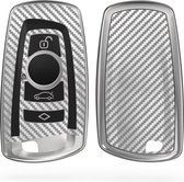 kwmobile autosleutelhoes voor BMW 3-knops draadloze autosleutel (alleen Keyless Go) - TPU beschermhoes - sleutelcover - Carbon design - zilver