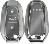 kwmobile autosleutelbehuizing voor Peugeot Citroen 3-knops Smartkey autosleutel (alleen Keyless Go) - Sleutelbehuizing autosleutel - Sleutelhoes in hoogglans zilver