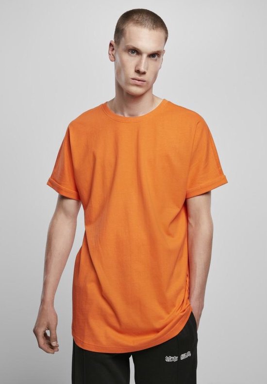 Urban Classics - Long Shaped Turnup Heren T-shirt - S - Oranje