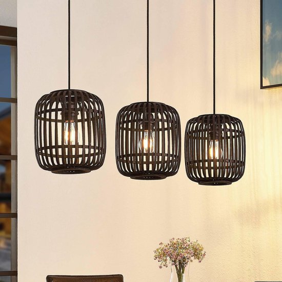Lindby – Hanglamp – 3 lichts – hout, metaal – H: 25 cm – E27 – zwart