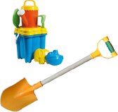 Strand/zandbak speelgoed kasteel emmer met vormpjes en klein schepje, hark, zeef + grote zandschep van 55 cm oranje