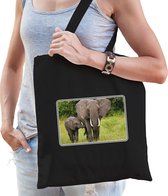 Dieren tasje met olifanten foto - zwart - voor volwassenen - Afrikaanse dieren/ olifant cadeau tas