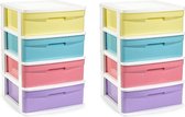 2x stuks ladekast/organizer met 4 lades multi kleuren - 40 x 39 x 65 cm - Ladekasten/organisers kantoor/woonartikelen