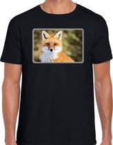 Dieren shirt met vossen foto - zwart - voor heren - natuur / vos cadeau t-shirt - kleding L