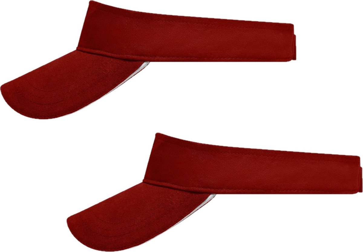 Set van 2x stuks zonneklep bordeaux rood uni kleuren 47 cm - zonnehoedjes voor volwassenen bordeaux/wit