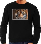 Dieren sweater met tijgers foto - zwart - voor heren - natuur / tijger cadeau trui - kleding / sweat shirt S