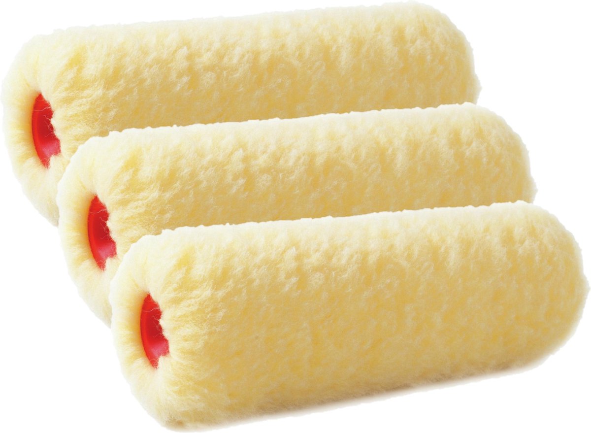 Set van 3x stuks muur vacht verfrollers polyester eenmalig gebruik 9,6 x 25 cm - Verfspullen - Schildersbenodigheden