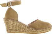 Tango | Vada 2-a beige suede wedge espadrille ankle strap - natural outsole | Maat: 38
