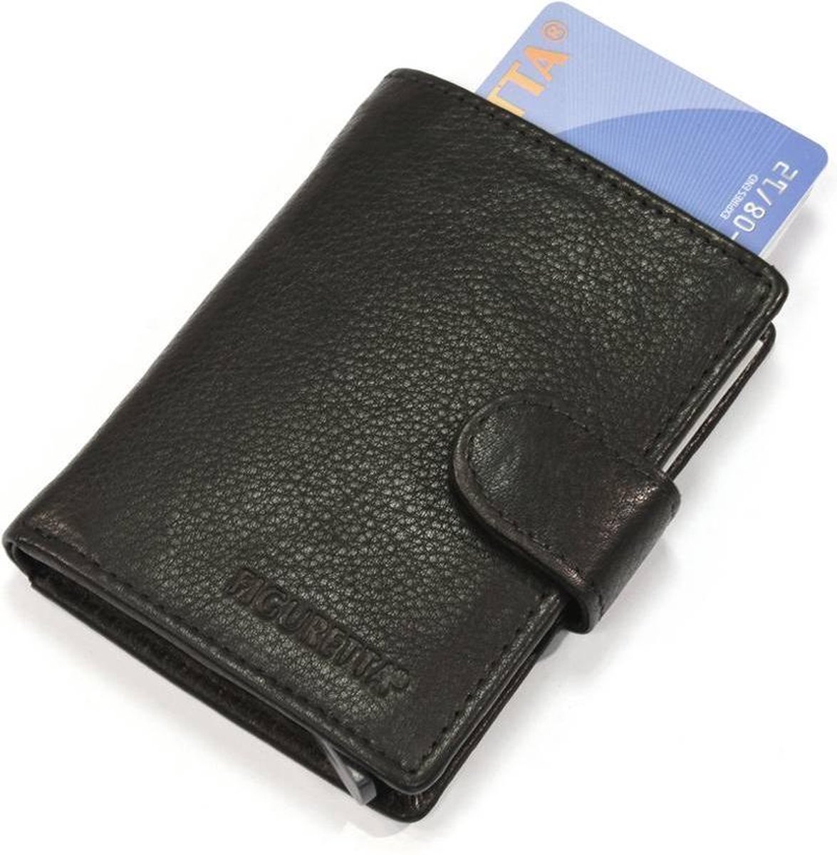 Portefeuille Mince Croco Brun Protection RFID Figuretta Porte-Cartes en Cuir avec Billets et pièces de Monnaie 