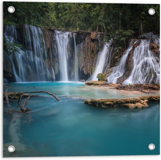 Tuinposter – Grote Waterval in de Natuur - 50x50cm Foto op Tuinposter  (wanddecoratie voor buiten en binnen)