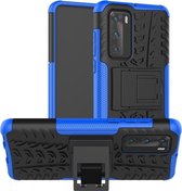 Voor Huawei P40 Tire Texture Shockproof TPU + PC beschermhoes met houder (blauw)