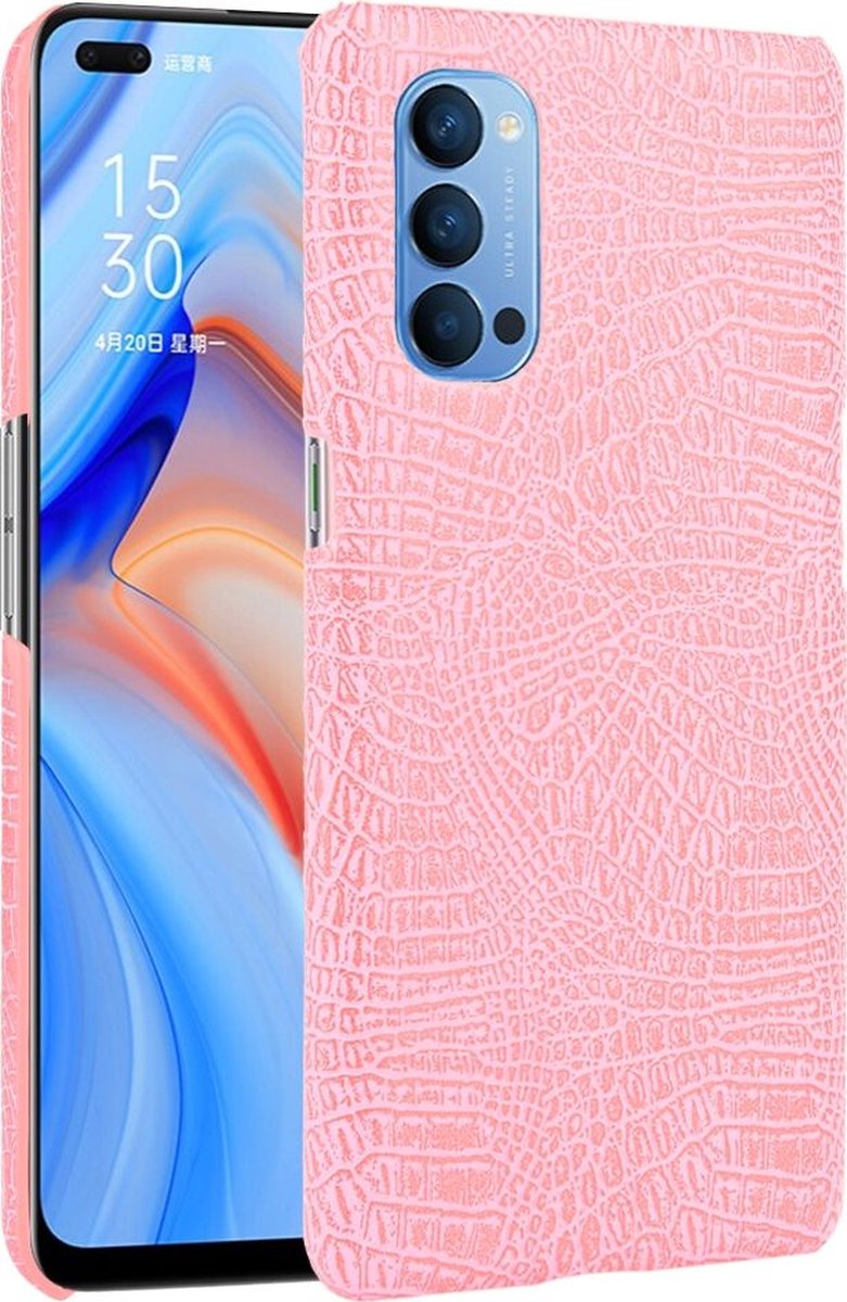 Mobigear Hoesje geschikt voor OPPO Reno 4 Telefoonhoesje Hardcase | Mobigear Croco Backcover | Reno 4 Case | Back Cover - Roze