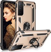 Samsung S21 Plus Hoesje - Samsung Galaxy S21 Plus armor case met Ring houder / Ring vinger houder / standaard - Goud