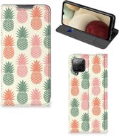 Smartphone Hoesje Geschikt voor Samsung Galaxy A12 Leuk Bookcase Ananas