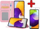 Samsung A52 Hoesje Book Case Met Screenprotector - Samsung Galaxy A52 Hoesje Wallet Case Portemonnee Hoes Cover - Licht Roze