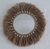 Handgemaakte wandspiegel - rond met schelpjes - Jute – Macramé stijl – 50 CM