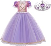 Prinsessen jurk paars roze Deluxe  verkleedjurk Luxe 128 -134 (140) + kroon verkleedkleding