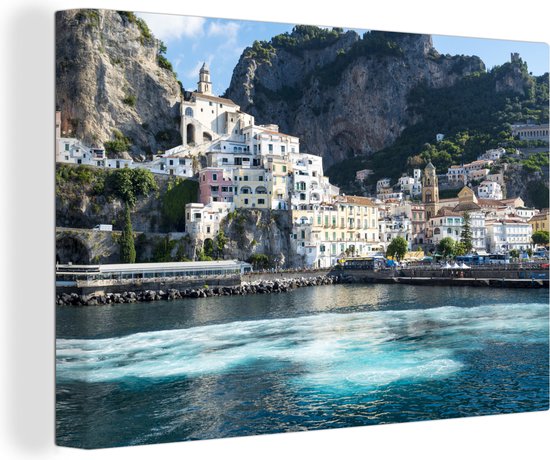 Canvas Schilderij Positano aan de kust van Amalfi - 120x80 cm - Wanddecoratie