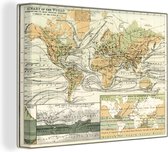 Canvas Wereldkaart - 80x60 - Wanddecoratie Vintage wereldkaart met landschapskenmerken