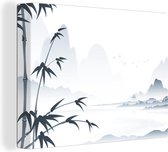 Canvas Schilderij Inktschildering Chinees landschap - 120x90 cm - Wanddecoratie