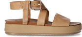 Manfield - Dames - Beige leren plateau sandalen - Maat 38