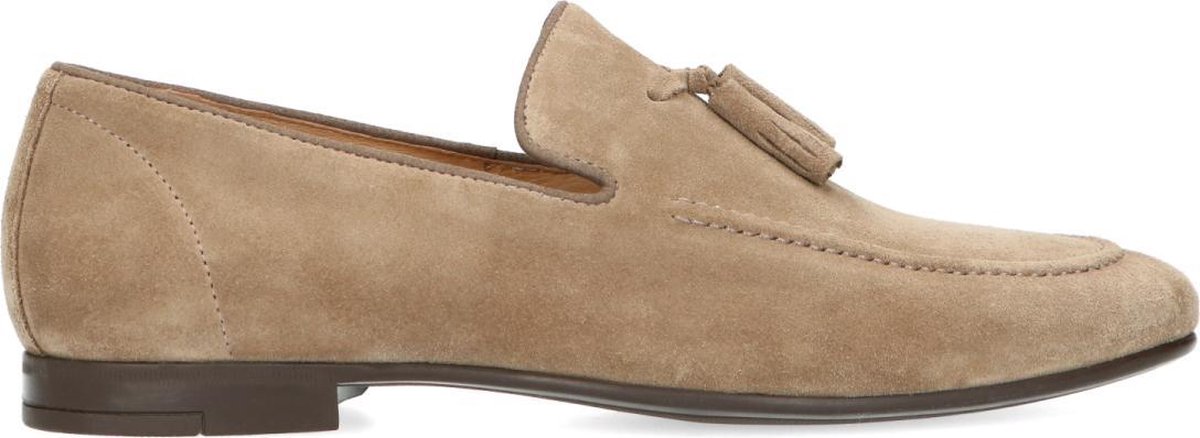 Manfield - Heren - Taupe suède loafers met kwastjes - Maat 46