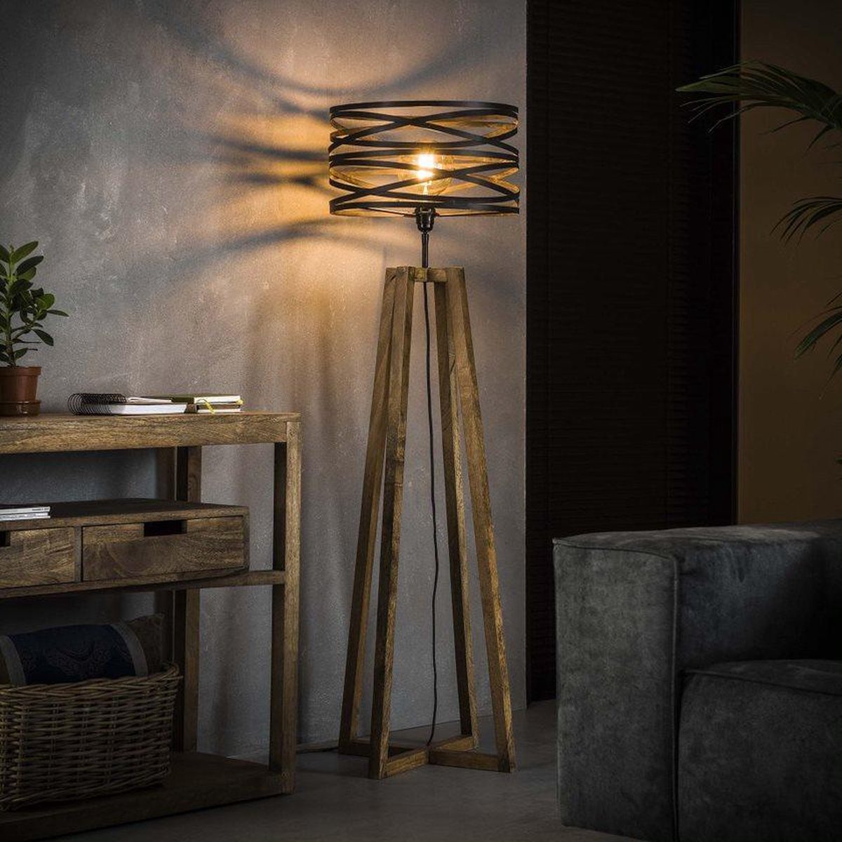 Vloerlamp 1-Lichtbron - Metaal - Ø41cm - Houten Frame - Lamp Twist - Giga Meubel