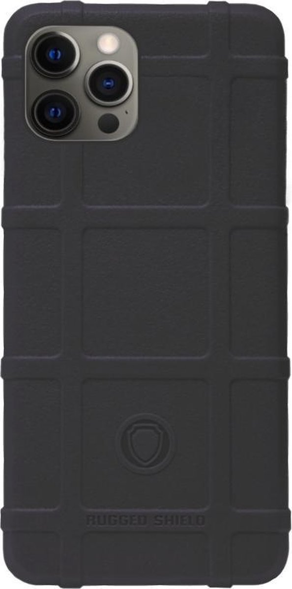 RUGGED SHIELD Rubber Bumper Case Hoesje Geschikt voor iPhone 12 Pro Max - Zwart